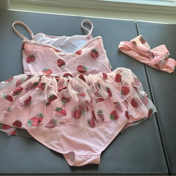 Lola + The Boys Pink Strawberry Print Swimsuit with Bow - Picture 5 of 5